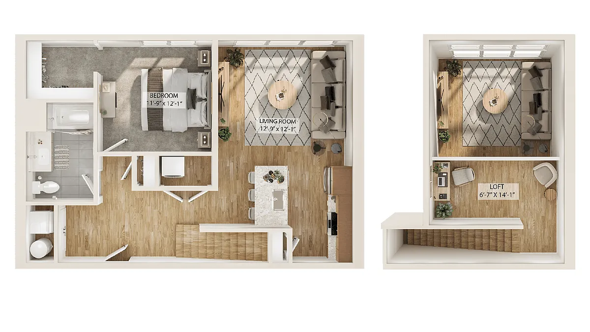 Floor plan 1 Bed/1 Bath Loft-A2L