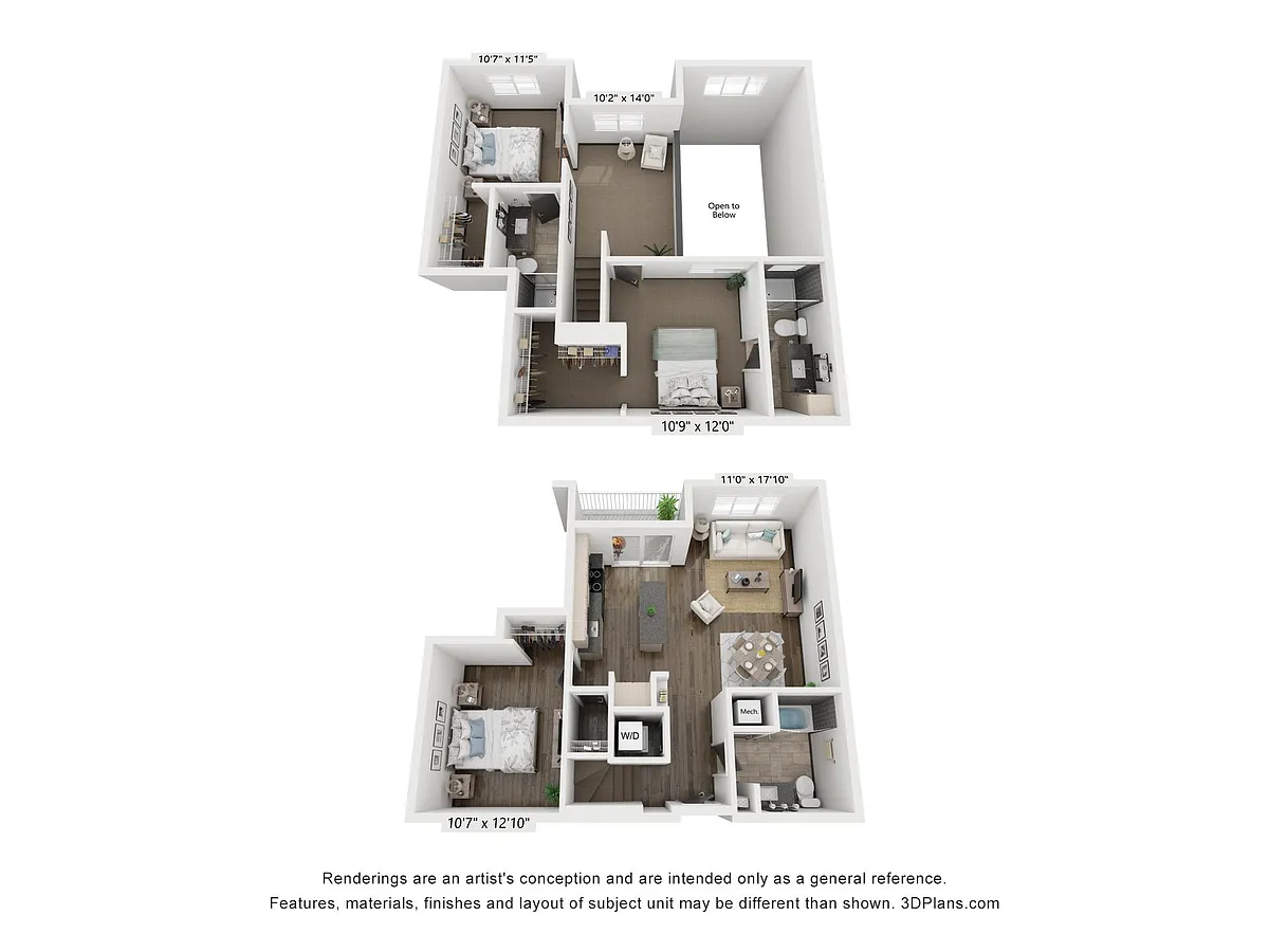 Floor plan 2 Bedroom + Den + Loft Penthouse
