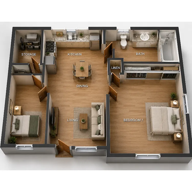 Floor plan 2 Bed 1 Bath