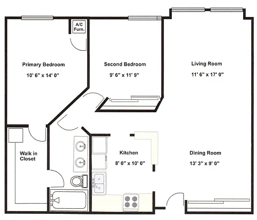 Floor plan 2 Bed 1 Bath