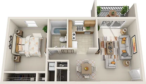 Floor plan 1BR - 1BTH Renovated