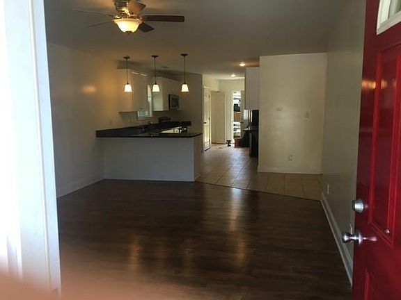view into the living room from the front door