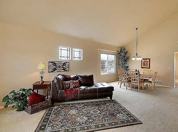 Vaulted living room/dining room.