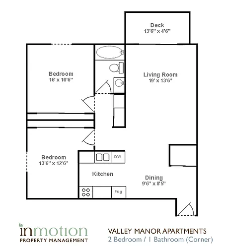 Floor plan Corner 2 Bedroom Includes Internet