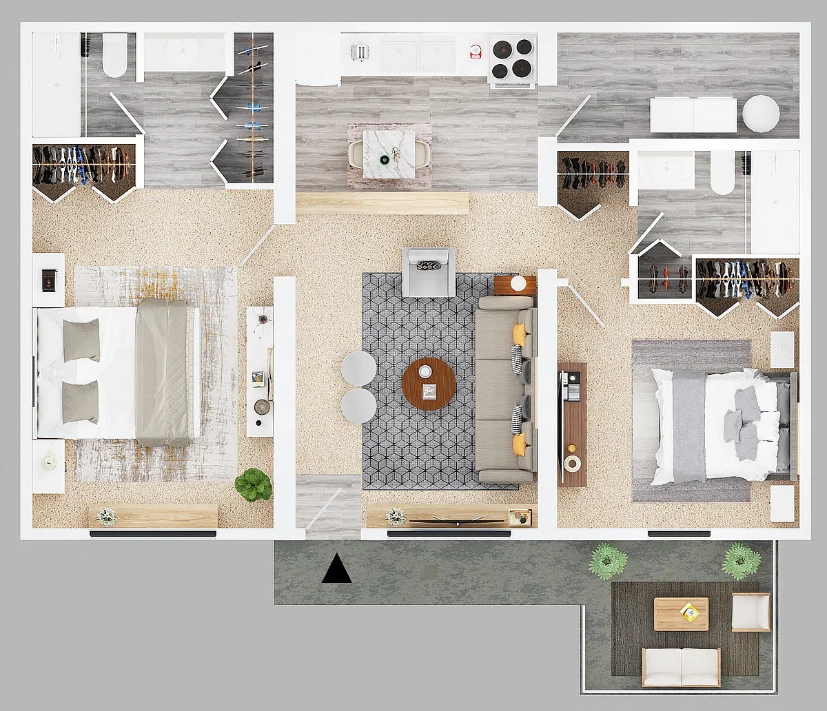 Floor plan Two Bed Two Bath with Master Bedroom Apartment