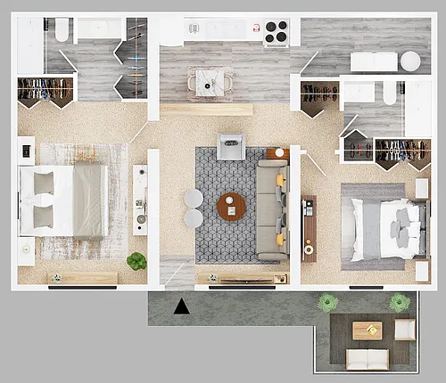 Floor plan Two Bedroom Two Bath with Master Bedroom Apartment