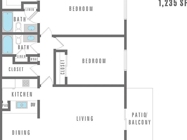 Two bedroom, two bathroom - 1,235 sq. ft Two bedroom, two bathroom - 1,235 sq. ft