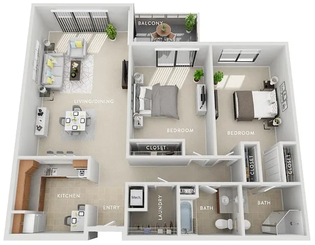 Floor plan Evergreen (C) 2 Bedroom Apartment