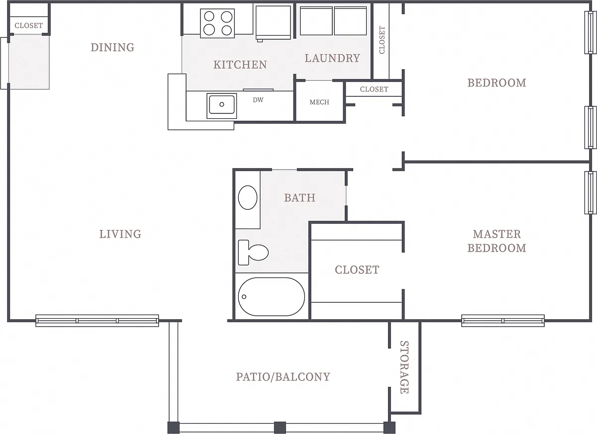 Floor plan 2 Bedroom 1 Bath