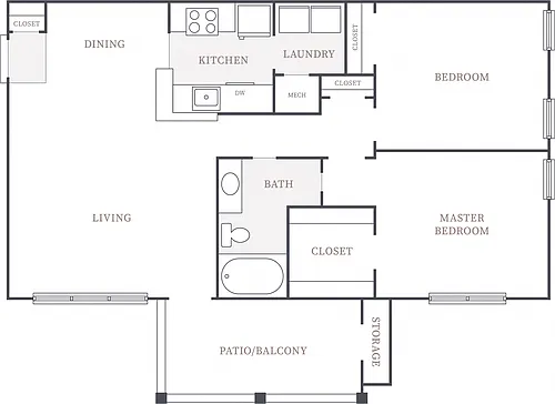 Floor plan 2 Bedroom 1 Bath