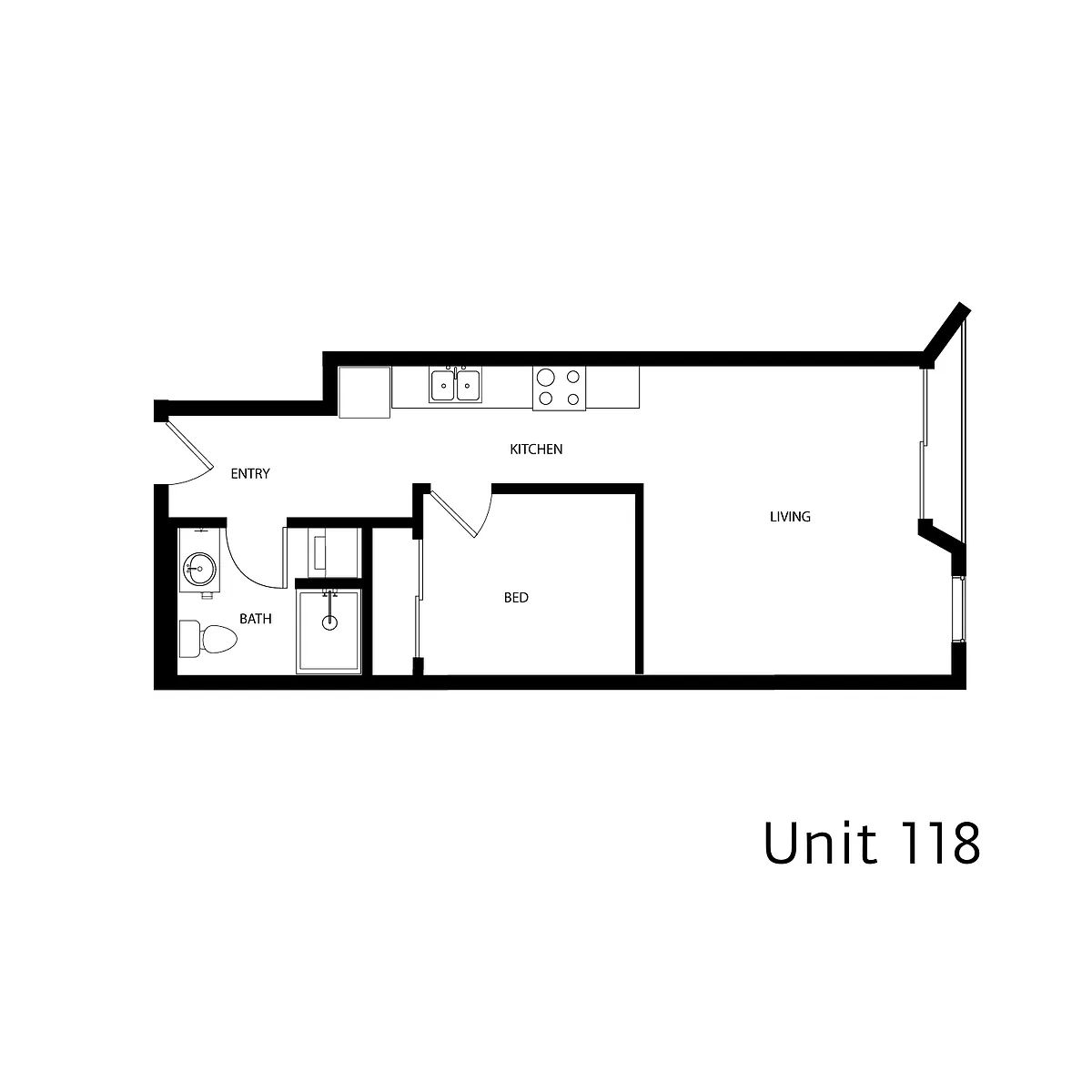 Floor plan 1 Bed 1 Bath - Type 8