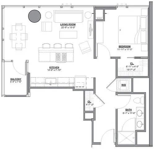Floor plan 1 Bed/1 Bath-1I-2
