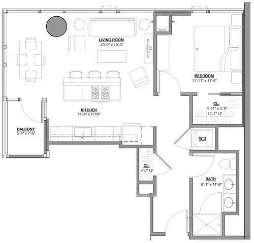 Floor plan 1 Bed/1 Bath-1I-2