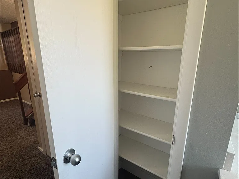 Garden level bathroom with linen closet