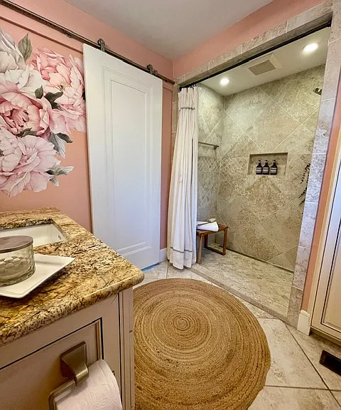 Master bathroom makes a statement. Tankless waterheater makes for long showers!