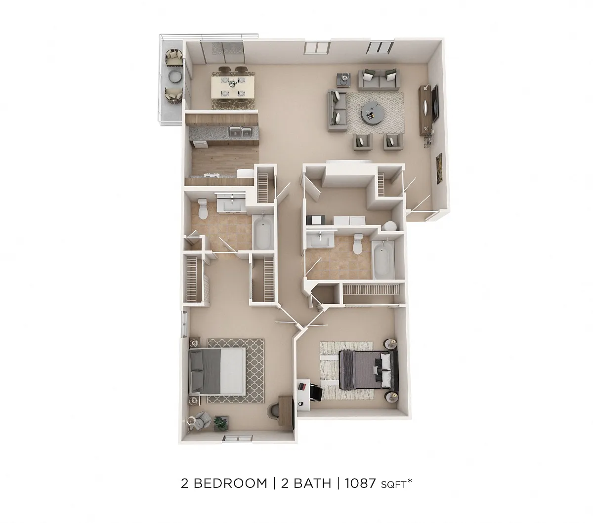 Floor plan Two Bedroom-1087 sqft