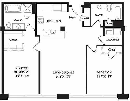 Floor plan LS-T Two Bedroom, Two Bathroom