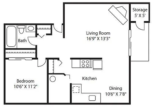 Floor plan 1 Bed 1 Bath