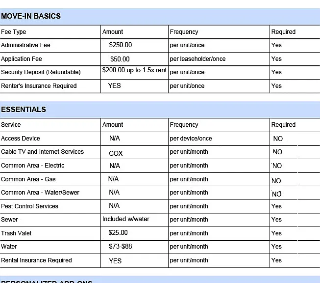 Fees Page 1