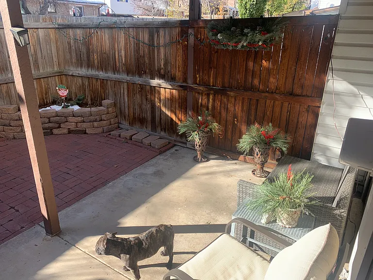 Southfacing patio, half covered. Great place to spend outdoors!