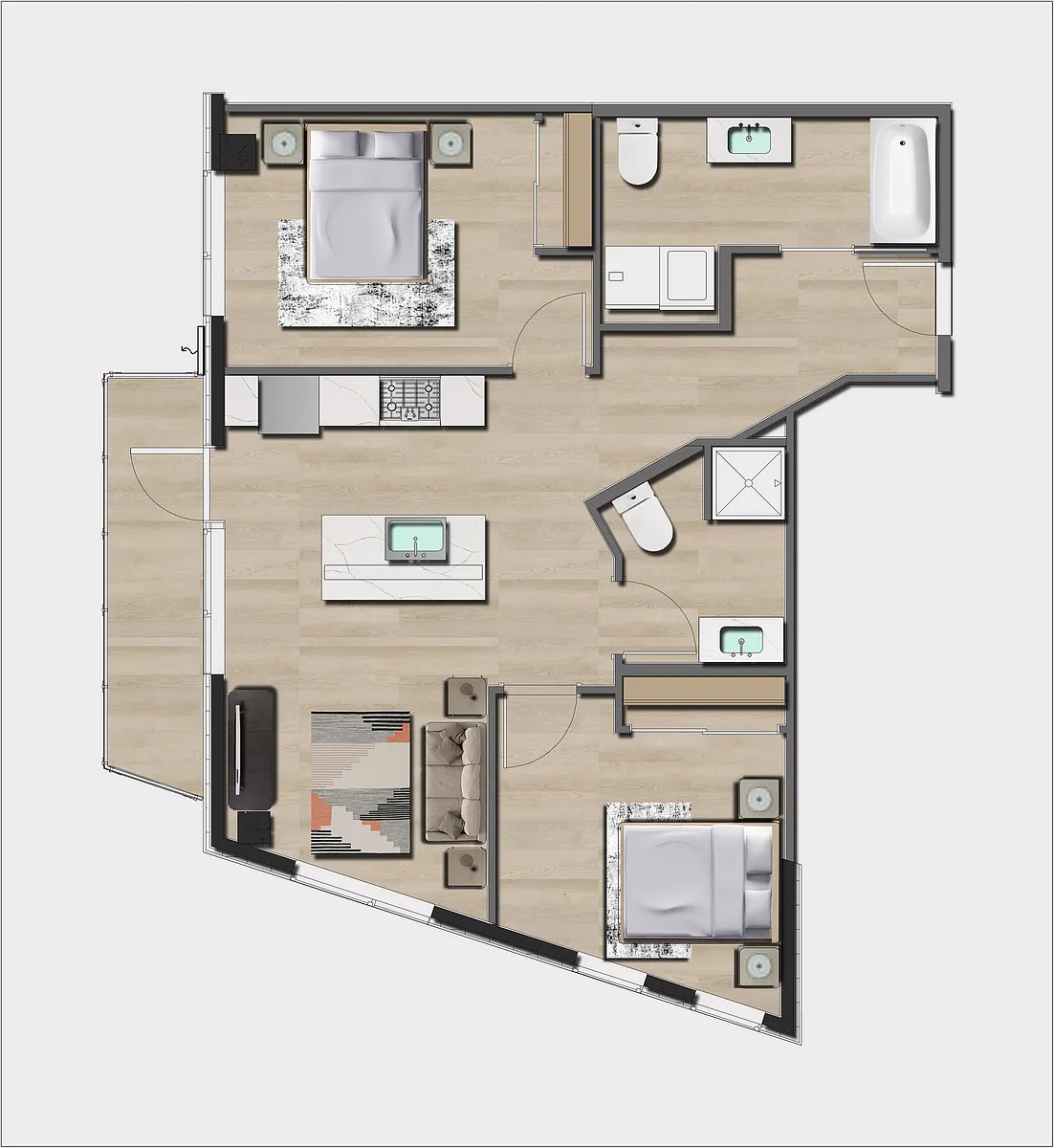 Floor plan 2 Bedroom, 2 Bathroom B1