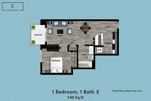Floor plan 1 Bedroom, 1 Bath E
