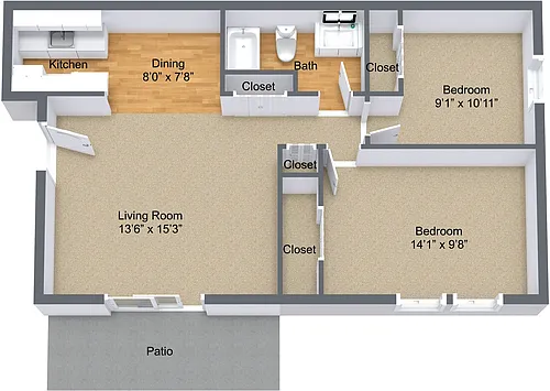 Floor plan Two Bedroom Renovated Lower