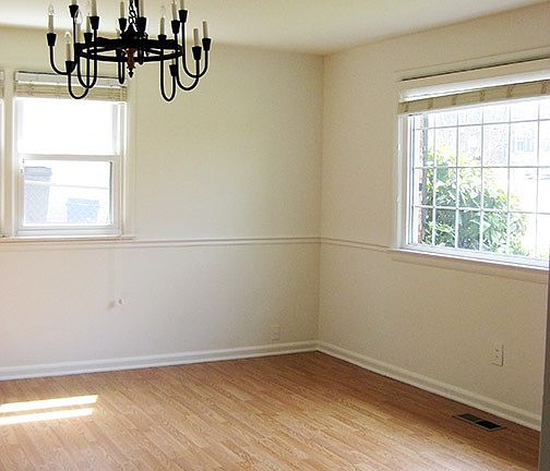 family room with bay window