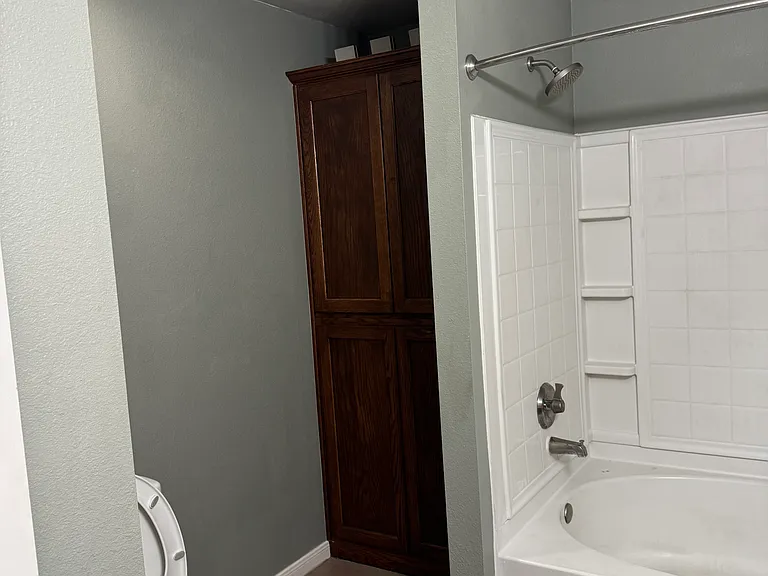 Master Bathroom, storage cabinets on the left
