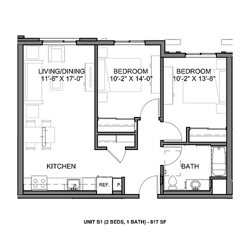 Floor plan 2 Bedroom 1 Bath