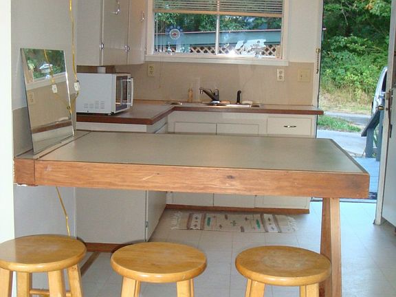 Looking from the living room to the kitchen.