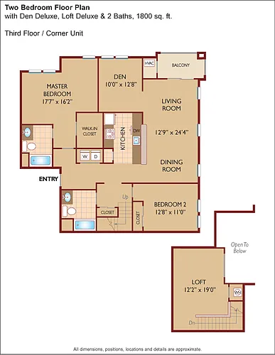 Floor plan $1.93/sq.ft. - Two Bedroom with Den and Loft Delux