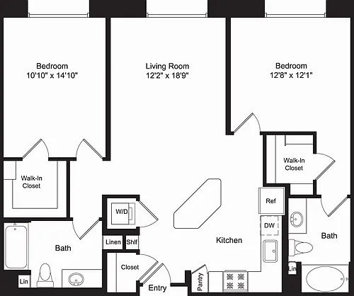 Floor plan Two Bed B1 C No Balconies
