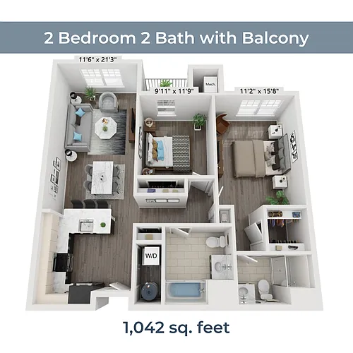 Floor plan 2 BR 2 Bath w Balcony