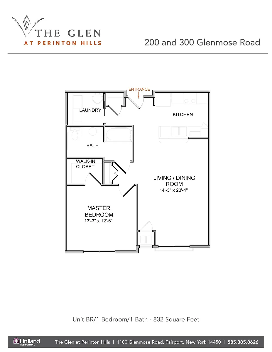 Floor plan 1 Bedroom/1 Bathroom/2nd Floor NEW FINISHES
