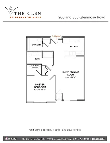 Floor plan 1 Bedroom/1 Bathroom/2nd Floor NEW FINISHES