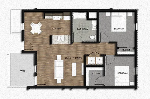 Floor plan 2 BR, 1 BA