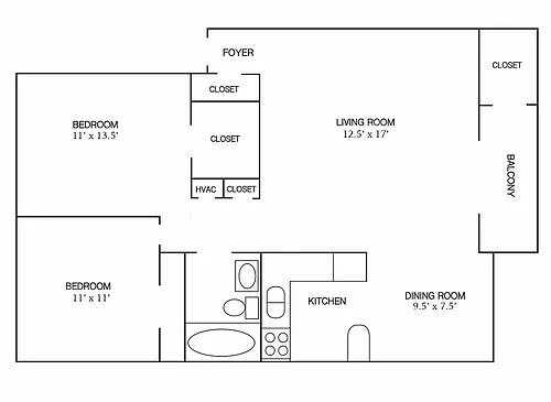 Floor plan 2 Bedroom 1 Bath