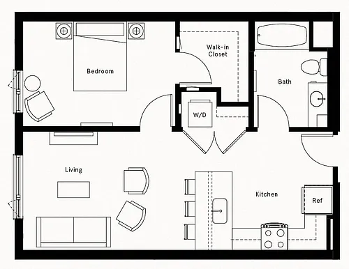 Floor plan 1 Bed/1 Bath-A16