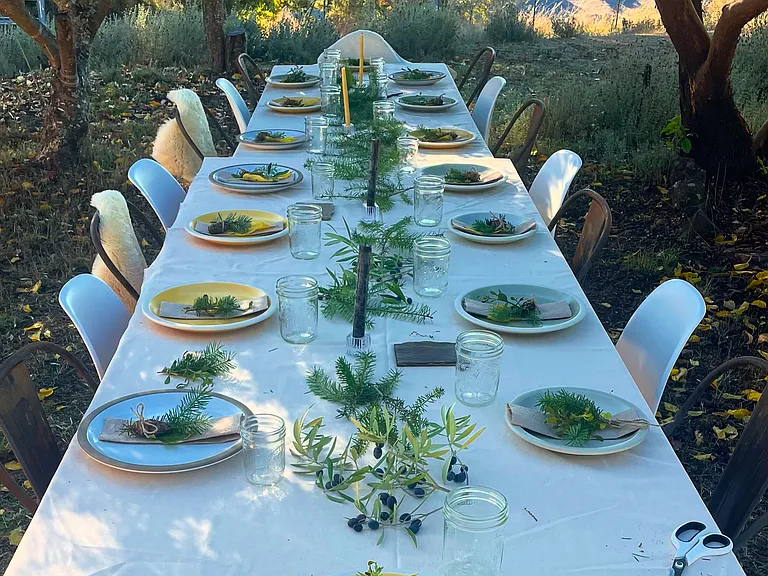Outdoor picnic table. 
Seating for 8 people.