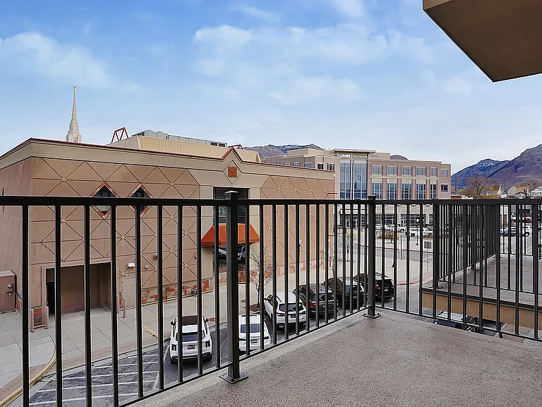 Private balconies offer fresh air and views of downtown Ogden and the surrounding mountains.