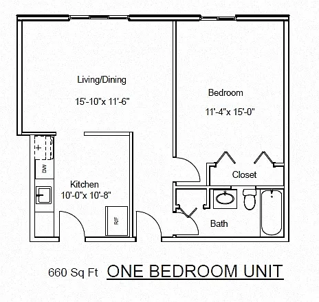 Floor plan One Bedroom, One Bathroom