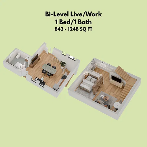 Floor plan Bi-Level 1-Bedroom / Live-Work