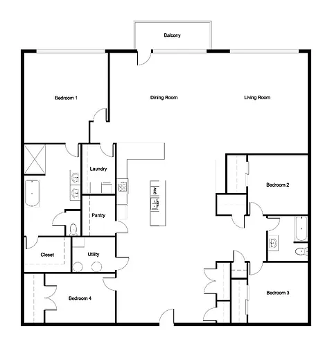 Floor plan Four-Bedroom Two-Bathroom