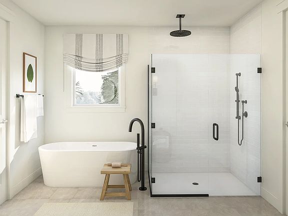 Primary bath shower with vessel tub