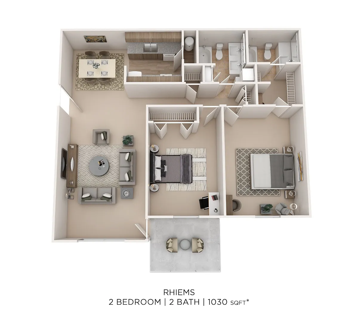 Floor plan Rheims 2Bed 2Bath 1030sqft