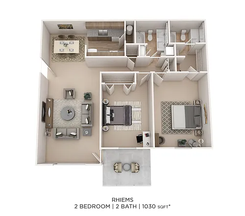 Floor plan Rheims 2Bed 2Bath 1030sqft