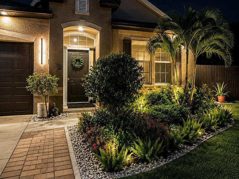illuminated, paved entrance.