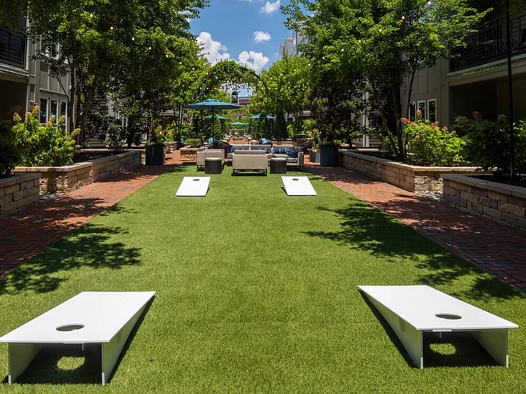 Courtyard with cornhole