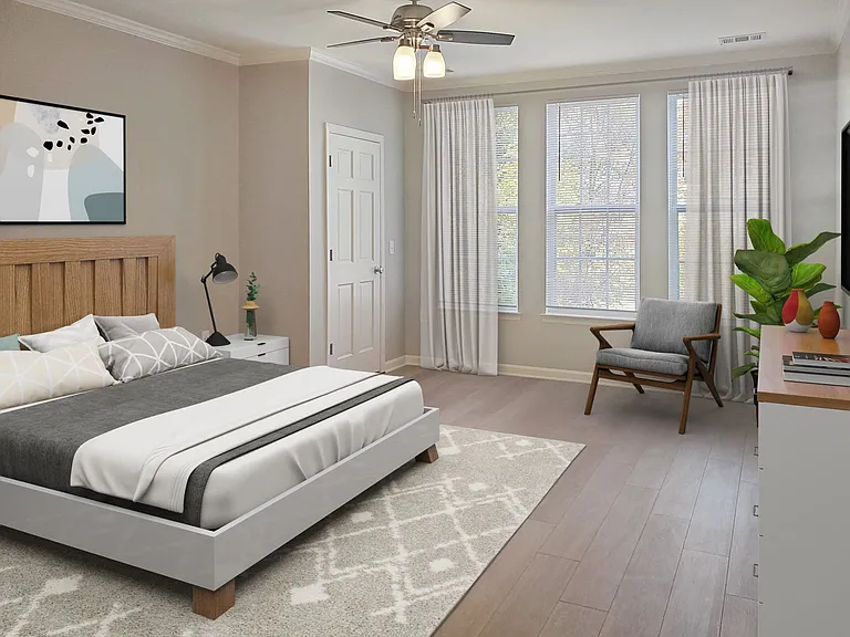 Apartment master bedroom (virtually staged)